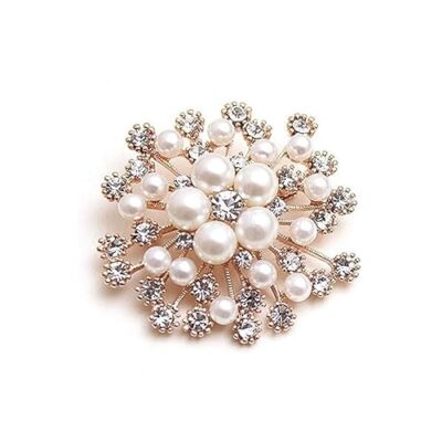 Pearl Crystal Snowflake Flower Design Brooch Pin Badge Fashionable Charming Dress Scarves Shawl Clip Clothes Bags Decoration Jewelry Gift for Women Girls