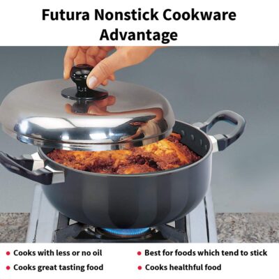 Hawkins Futura Nonstick All-Purpose Pan with Stainless Steel Lid, Capacity 3 Litre, Diameter 22 cm, Thickness 3.25 mm, Black (Q78)