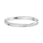 Hyperbola bangle, White, Rhodium plated
