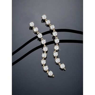 Gold Plated Cubic Zirconia Studded Drop Earrings Ethnic Fashion Jewellery for Women & Girls