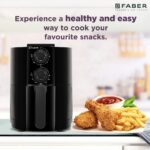 Faber 2L 1200W Air Fryer | Fry, Bake, Roast & Grill | 85% Less Oil, 360° Rapid Air Cooking | 30-Min Timer, Auto Off, Overheat Protection | Non-Stick Pan, Non-Slip Feet, Cord Storage | (Black DLX)