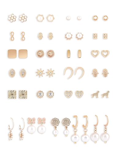 Set of 25 Gold Tone Contemporary Studs & Drop Earrings For Women-ZPFK15140
