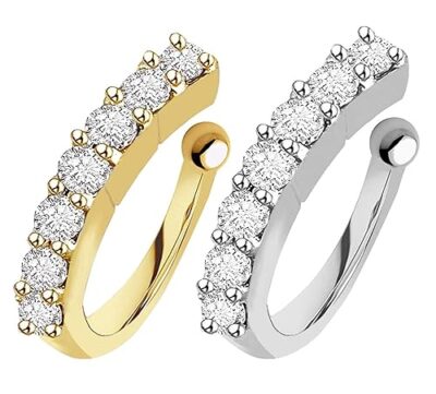 FASHIONS Clip on Nosepin Without Piercing Pressing Type Nose rings Stud for Women - Combo 2pcs Gold & Silver