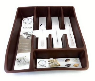 Ivarian - Joyo Kitchen Cutlery Organizer, Cutlery Tray, Modular Kitchen Organizer for Spoon, Fork, Knives, Hand Beater and More (Brown)