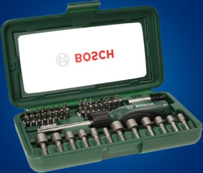 BOSCH 46-Piece Screwdriver Bit Set, 46 Pieces - 32 Screwdriver Bits, Nut-setters in 12 Sizes, Magnetic Universal Holder, Rachet Screwdriver, Green, Hard Case