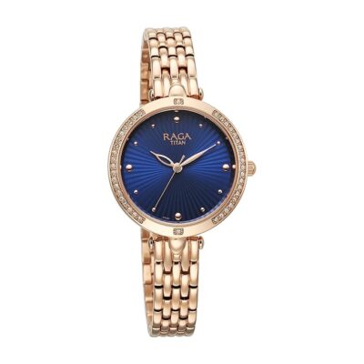 Titan Raga Showstopper Quartz Analog Blue Dial Metal Strap Watch for Women-NS95266WM01/NT95266WM01