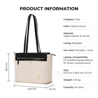 MOKOBARA | The Dawn Tote Shoulder Bag Fits upto 14" Laptop, Perfect For Work & Daily Use, Crafted With Vegan Leather, Designed For Women