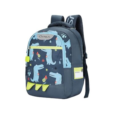 Safari Genius Dino 23L Kids Printed Backpack, 2 Compartments, Bottle Holder, Front Pocket, School Bag for Boys and Girls, Bag for Kids, Hidden Pocket