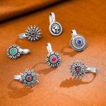 Nose Pin for Women and Girls | Traditional Silver Oxidised Nose Pin Without Piercing | German Silver Nose Pin Set | Floral Shaped Nosepin Combo | Accessories Jewellery for Women | Birthday Gift for Girls and Women Anniversary Gift for Wife