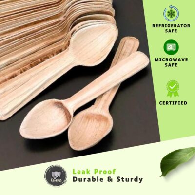 Export Quality Spoon Extra Sturdy | Pack of 50| 14-cm Disposable Areca Leaf Spoon Eco-Friendly and Biodegradable for Party and Function