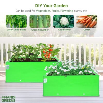 HDPE UV Protected 260 GSM Square Shaped Green Color Plants Grow Bags Suitable for Terrace and Vegetable Gardening (Pack of 2, 24X18X9 INCH)