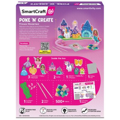 Art & Craft Kit - Poke Art Princess Wonderland for Kids Ages 4, 5, 6, 7, 8, 9, 10 Years Old, Create 5 Princesses, 2 Castles & Unicorn, Smart Birthday Gift for Girls & Boys, Fun Activity Kit