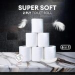 2 Ply 180 Pulls Toilet Paper Roll | 180 Pulls x 6 Rolls | Soft and Highly Absorbent | 100% Natural Virgin Pulp | Dispenser Friendly | Super Soft | Family Pack of 6 Rolls