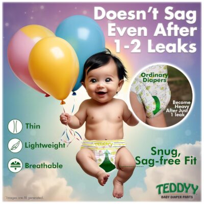 TEDDYY Baby Easy Pant Diapers Medium 74 Count (Pack of 1), 7-12 kgs, 10 hrs Leak Protection, Anti - Bacterial