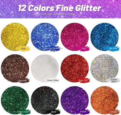 Fine Glitter for Resin, Set of 12 Colors, Extra Fine Resin Powder, Nail, Assorted Craft for Epoxy Resin Art, Body Face Hair Bulk, Tumbler Candle Making