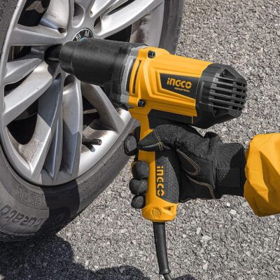 Ingco Impact Wrench, 550NM Electric Wrench, Fixed Square Aluminum Gear Box, Nut Bolt Opener Tool Machine With 6 Pcs Sockets, 1Pcs 125Mm Adaptor