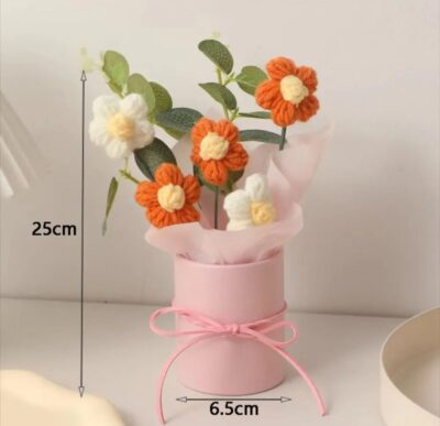 VRB Dec Artificial Crochet Flower Bouquet | Handmade Multicolor Daisy Bunch | Home & Office Decor, Wedding, Party & Festive Gifting | Pack of 1