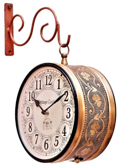 Double Sided Railway Station Iron Wall Clock for Living Room 8 Inches