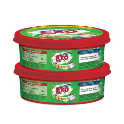 Exo Round Dishwash Bar 700g x 2 | Anti-Bacterial with Ginger | Free Scrubber | Tough Stain & Grease Removal | Hygienic Dishwashing Solution