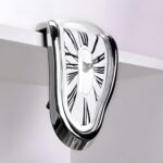 Melting Clock for Desk Shelf Home Decor Office Melted Design Decorative Wall Clock - 4.5" W x 7" H - Silver - Analog Roman Numberics