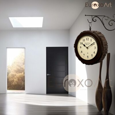Elegant Wooden Round Double Sided | 2 Sided English and Roman Numbers Station Wall Clock for Living Room Home Decor Office Gifts