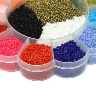 Beadsnfashion Glass Seed Beads Neon & Opaque DIY Kit | 15 Colors 2mm Beads with Storage Box & 12m Nylon Thread | Jewelry Making, Embroidery & DIY Craft Supplies