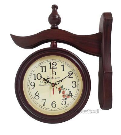 Retro Wooden Station Dubble Side Wall Clock, Home Decor, Office Decor Wall Clock,Analog,34W x 36H Centimeters