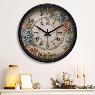 Amazon Brand - Solimo 12-inch Plastic & Glass Analog Wall Clock - Victorian Bliss(Silent Movement), Black