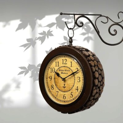 Elegant Wooden Round Double Sided | 2 Sided English and Roman Numbers Station Wall Clock for Living Room Home Decor Office Gifts