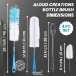 ALOUD CREATIONS 4Pc Combo Long Handle Silicone Bottle Cleaning Brushes – For Water Bottles, Baby Bottles, Glassware, Vases & Containers