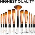 Eclet Craft Painting Brushes Set of 12 | Professional Round Pointed Tip Nylon Hair Brushes | For Acrylic, Watercolor & Oil Painting