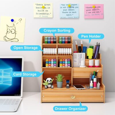 TOVIXY Wooden Pen Stand Desk Organizer | Pencil Holder & Stationery Organizer for Study Table & Office Desk | Brown