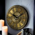 Hand-Crafted Wood And Brass Wall Clock / 10 Inches (25 Cm'S) / Pure Brass/Hand-Hammerred Art Work/Antique Finish, Analog