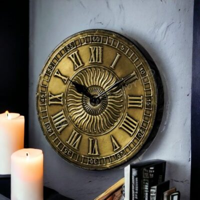 Hand-Crafted Wood And Brass Wall Clock / 10 Inches (25 Cm'S) / Pure Brass/Hand-Hammerred Art Work/Antique Finish, Analog