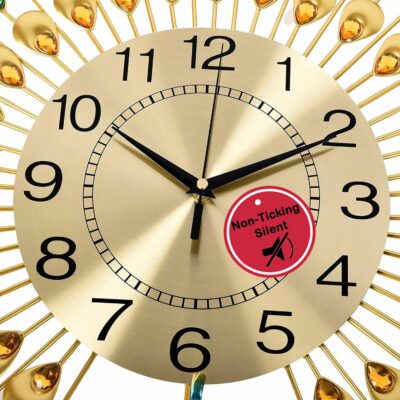 Luxury Vintage Peacock Wall Clock Large 70X65 CM Fancy Modern Art | Decorative Wall Clocks for Living Room Non-Ticking Silent-10 Metal Dial (Peacock-Royal Gold)-Analog