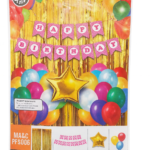 Birthday Decoration Combo Pack | Foil Curtains, Banner, Balloons & Stars | Multicolor Theme Set