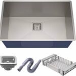 Goonj 304 Grade Stainless Steel Handmade Kitchen Sink with Waste Coupling, Fruit Tray and Waste Pipe (24X18X10Inch Silngle Bowl Silver)