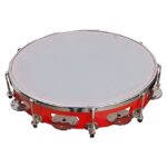 Sai Musicals Tambourine/Kanjira/Dafali Hand Percussion Musical Instrument Fiber Daffli - Red- 2 - With head