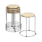 Luxury Stainless Steel Metal Frame Wooden Stools for Home, Kitchen, and Office - Modern Design, Multi-Purpose Seating, 11.5 Inches, 18 Inch