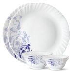Larah by Borosil Blue Eve Silk Series Opalware Dinner Set – 6 Pcs | Bone-Ash Free | Microwave & Dishwasher Safe