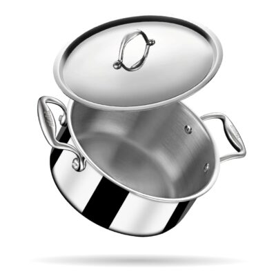 Casserole with Lid – Induction & Gas Friendly – Biryani Handi, Saucepan, Cook & Serve Pot – 1 Litre, 14 cm (Silver)