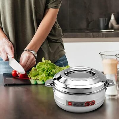 CELLO Lumina Stainless Steel Casserole (1500 ml, Silver) | Double-Walled Hot Pot | Durable & Food-Grade | Keeps Food Hot & Fresh | Ideal for Chapati, Curry & Rice