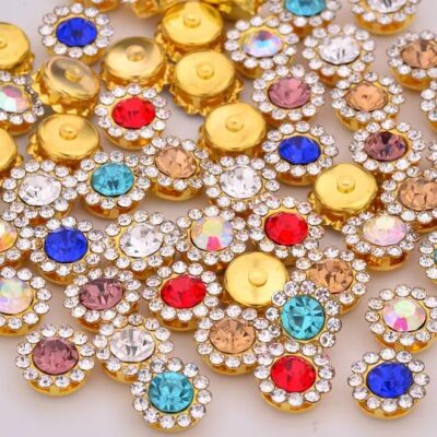 Khillayox Multicolor Flower-Shaped Rhinestone Beads for Craft Jewelry & DIY Projects – Sparkling Kundan Stones for Embellishments and Decorations Pack of 50 pcs.