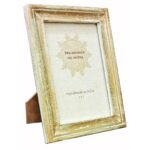 Duadecor Hand-Carved Wooden Photo Frame – 27x22 cm, Distressed White Finish