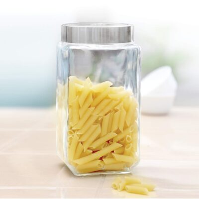 Cello Qube Fresh Glass Storage Jar – 1000 ml | Transparent Airtight Multipurpose Organizer Jar with Metal Lid | For Grains, Pulses, Spices, Cereals, Cookies, Pickles & Dry Fruits