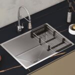 HAPPY HOMES Modular Kitchen Sink (24X18X10 Inch), Matte Satin Finish 304 Grade Stainless Steel with Nanocoated Undercoating |Square Coupling and Metal Fruit Basket | 7 Years Warranty