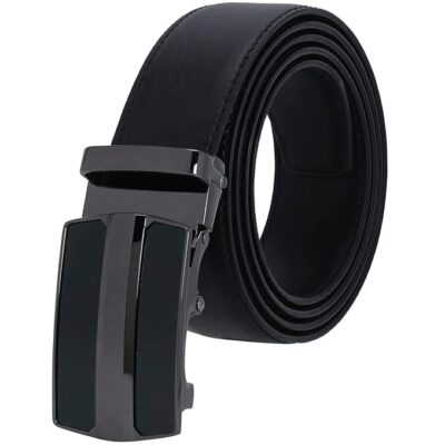 Labnoft Men's Auto Lock PU Leather Belt – Adjustable, No-Hole, Black
