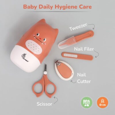 Stylo Kitty New Born Baby 4 in1 Nail Grooming Kit for Baby Manicure Set with Kids Nail Cutter, Tweezer, Filer and Scissors (Peach)