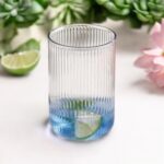 Juice Glasses Set Clear Classic Faluda Glasses with Vintage Style & Vertical Stripes, Ideal for Milkshakes, Juice, Cocktails, Iced Coffee, and Water Durable Plastic Drinkware (6 Pcs) 18 ML