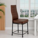 Zidle Bloom Dining Faux Leatherette Chair for Living Room| Dining| Restaurant| Study| Balcony| Kitchen Made of mild Steel Black Powder Coated Seat Back Cushion 2 Years Warranty Care (Brown 1)